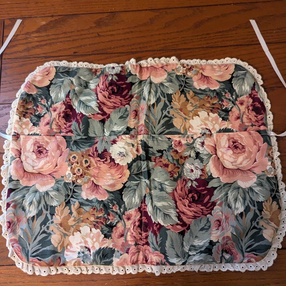 Lacy Handmade Floral Fabric Travel Pouch Accessories Carrier Three Pockets OOAK